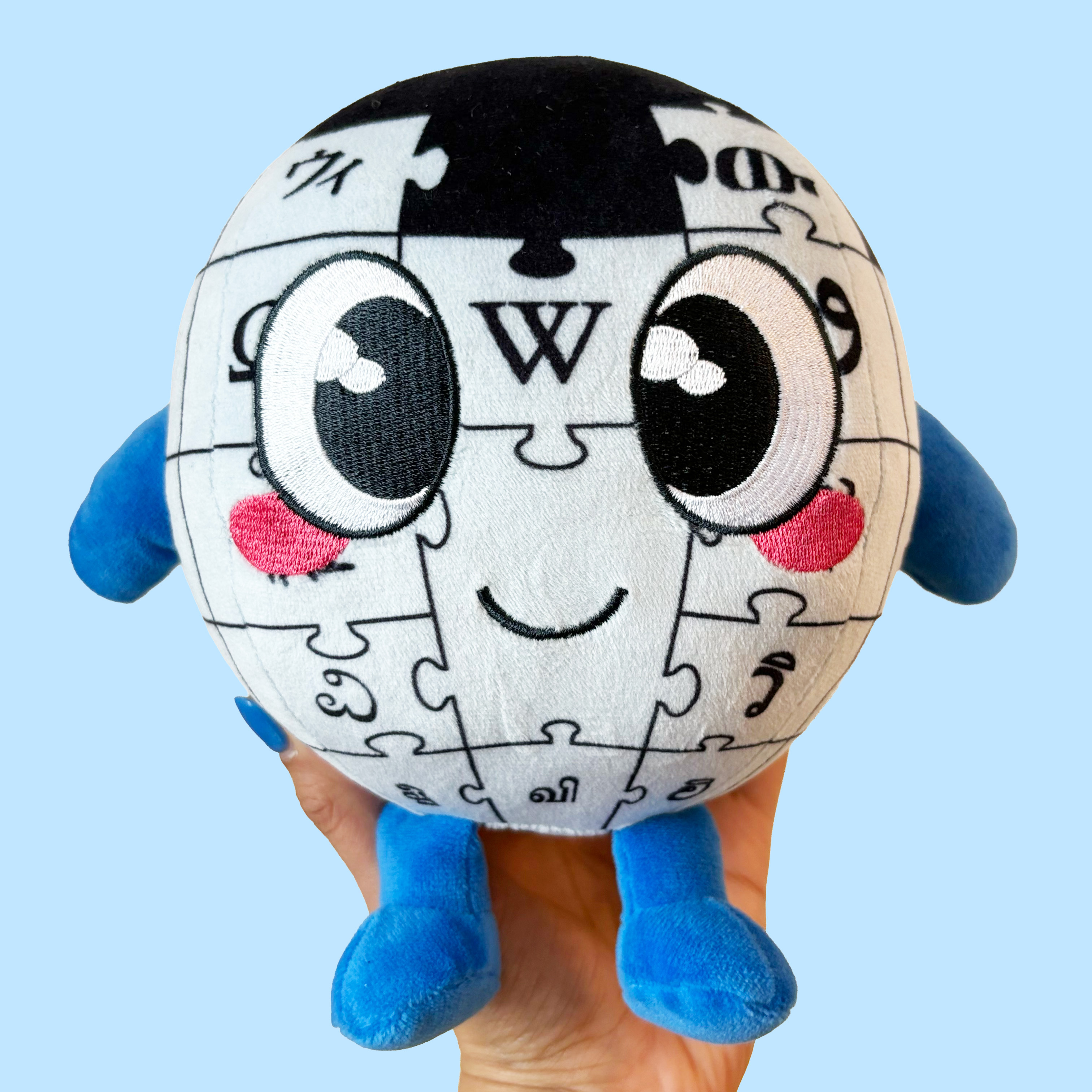 A Makeship plush toy of Baby Globe, a mascot of Wikipedia