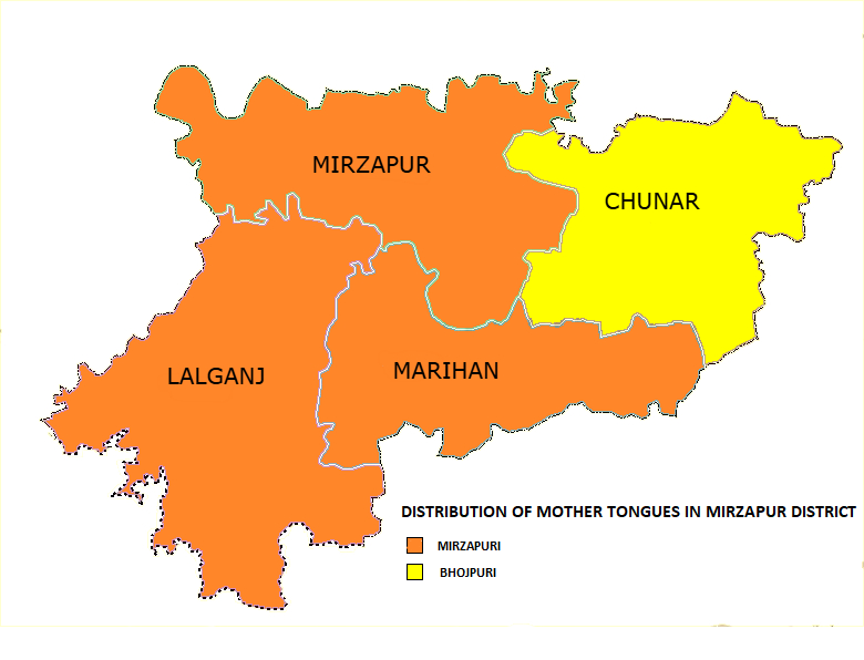 Distribution of mother tongues in Mirzapur District (Tehsil)