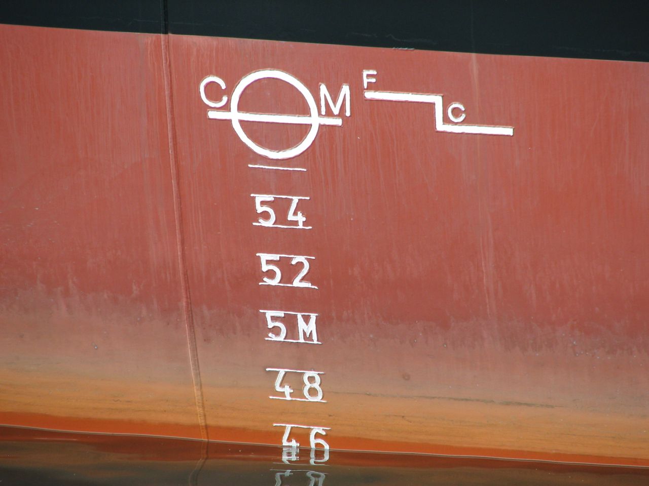 The Plimsoll line of a ship shows how deep it may ride in the water