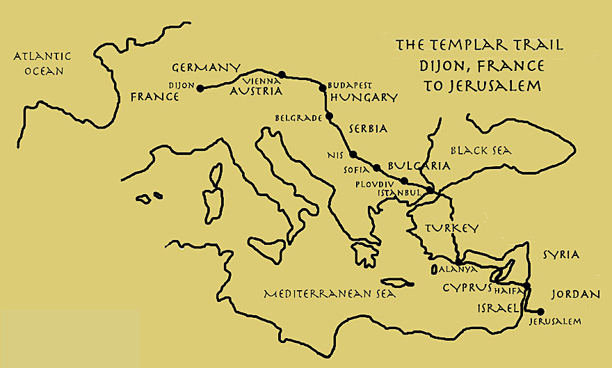 Map of the Templar Trail from France to Jerusalem, 2006