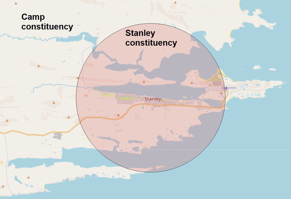Constituencies of the Falkland Islands (zoomed in)