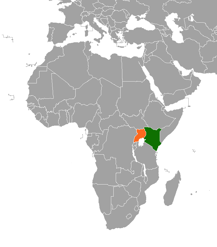 Location of Uganda (orange) and Kenya (green)