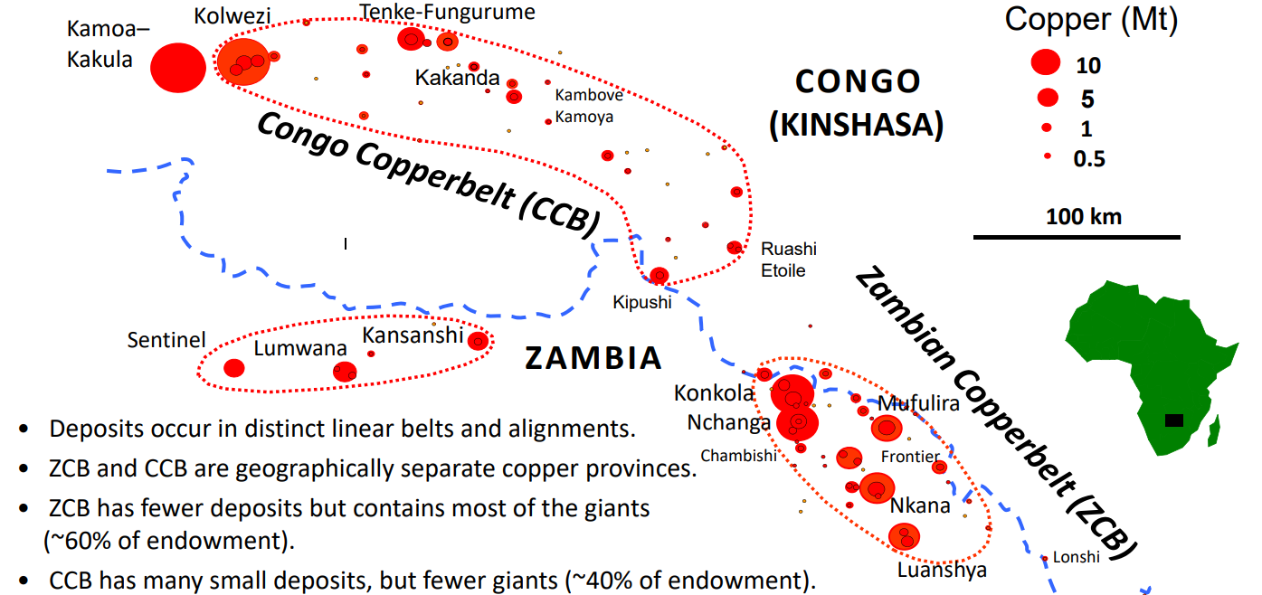 Map of the border passing through the Copperbelt