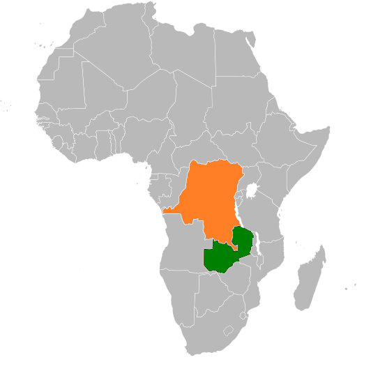 The Democratic Republic of the Congo (in orange) and Zambia (in green)