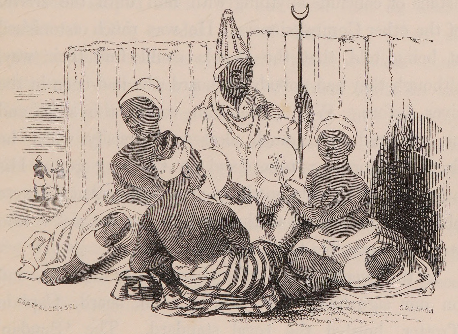 Eze Obi Ossai of Aboh and his wives in 1841, documenting the Ichafu as a foundational indigenous headwrap, worn with wrappers and elephant tusk Ivory (Odu), nearly two centuries before the modern era.