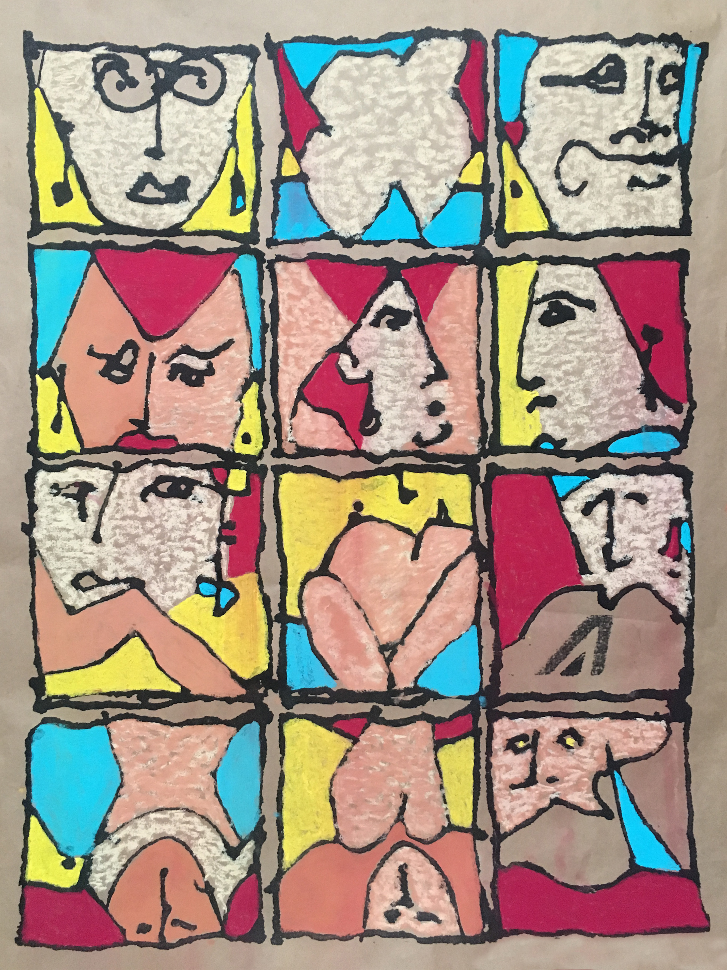 Conversation with Faces (2017), 44 x 32 in, Pastel on paper