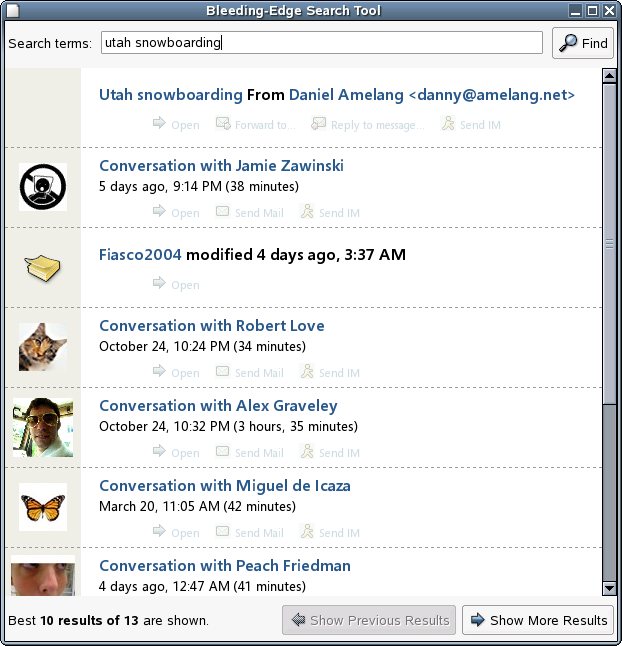 Old user interface for Beagle, code named Best
