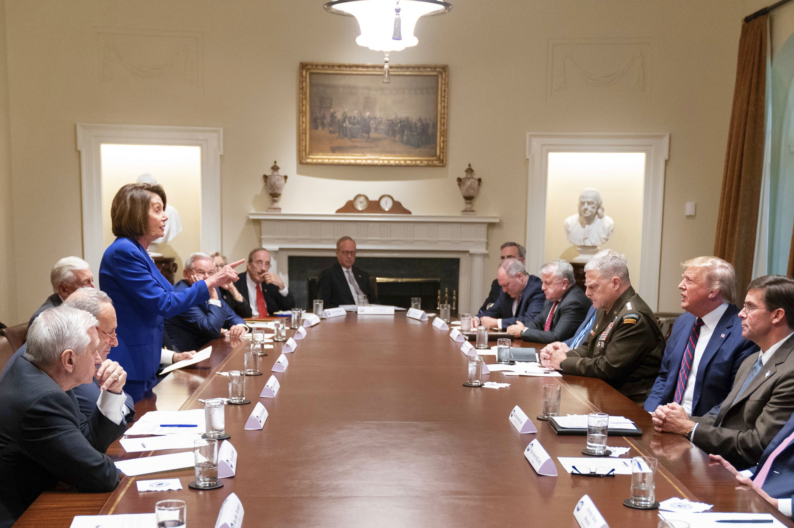 The confrontation between Nancy Pelosi and Trump in 2019 The confrontation between Nancy Pelosi and Trump in 2019
