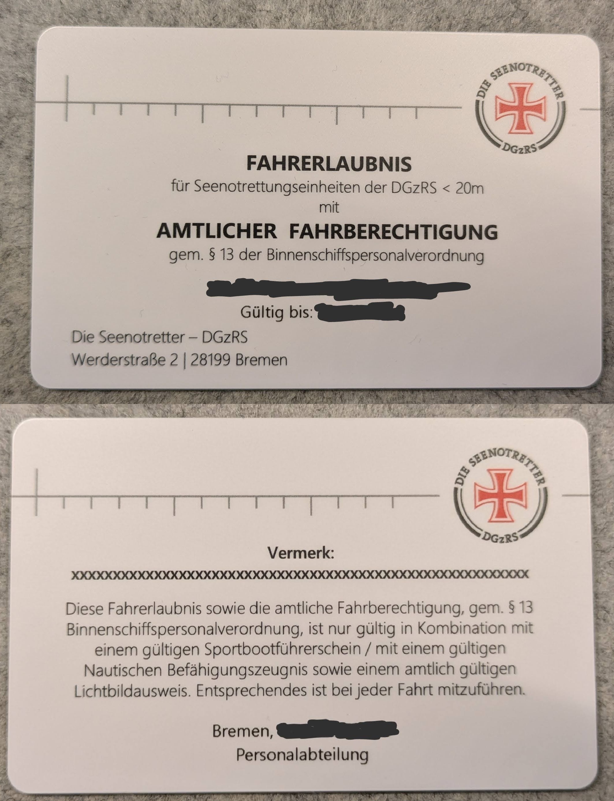 certificate of competence issued by DGzRS