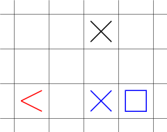 The Red's Arrow can be destroyed by Black, but not by Blue.