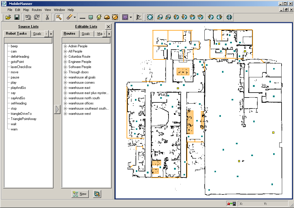 Robot software "drag-and-drop" interface for setting up goals, tasks and routes for autonomous robots. (Courtesy of MobileRobots Inc)