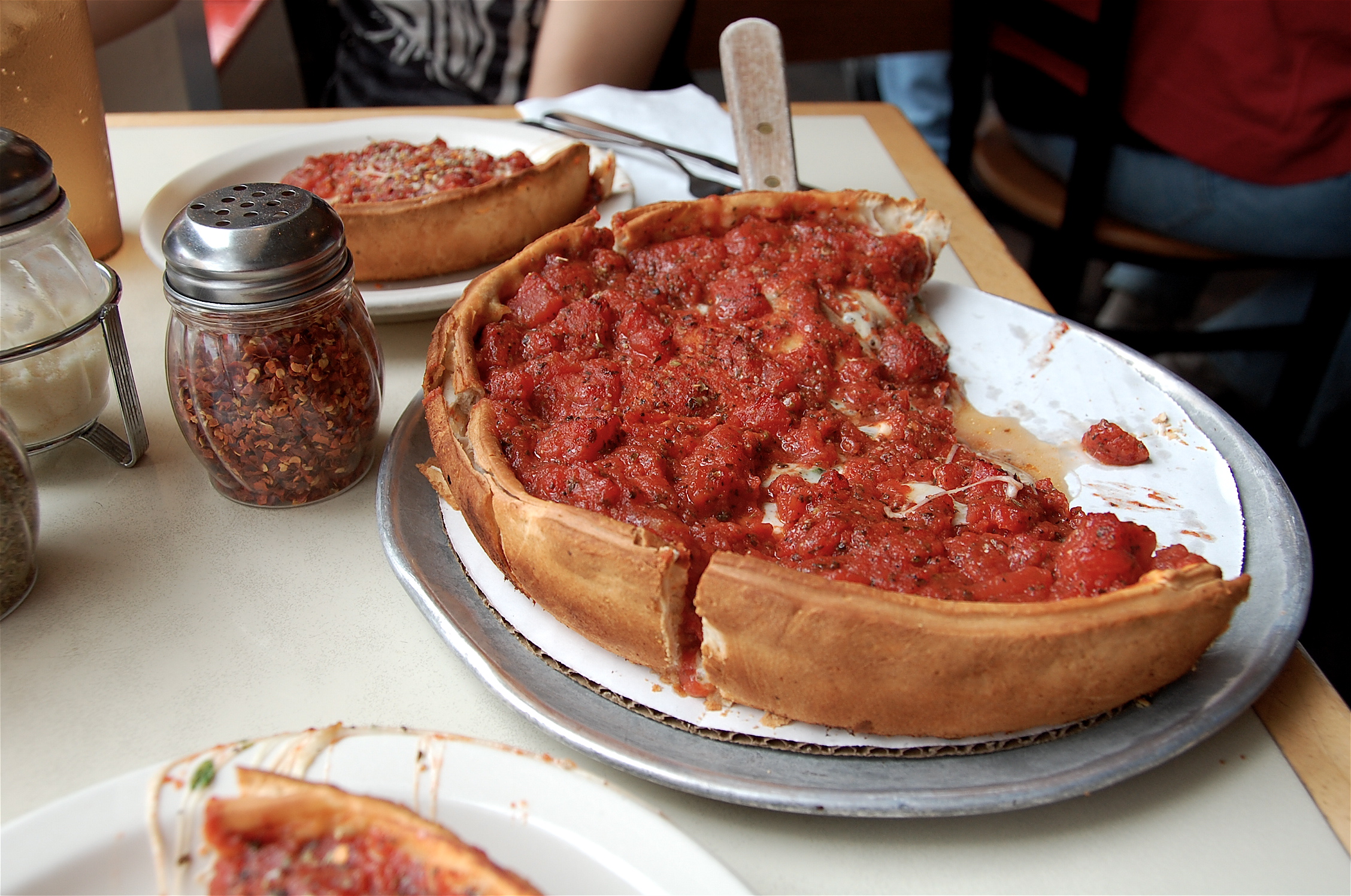 Chicago-style deep-dish pizza at Zachary's.