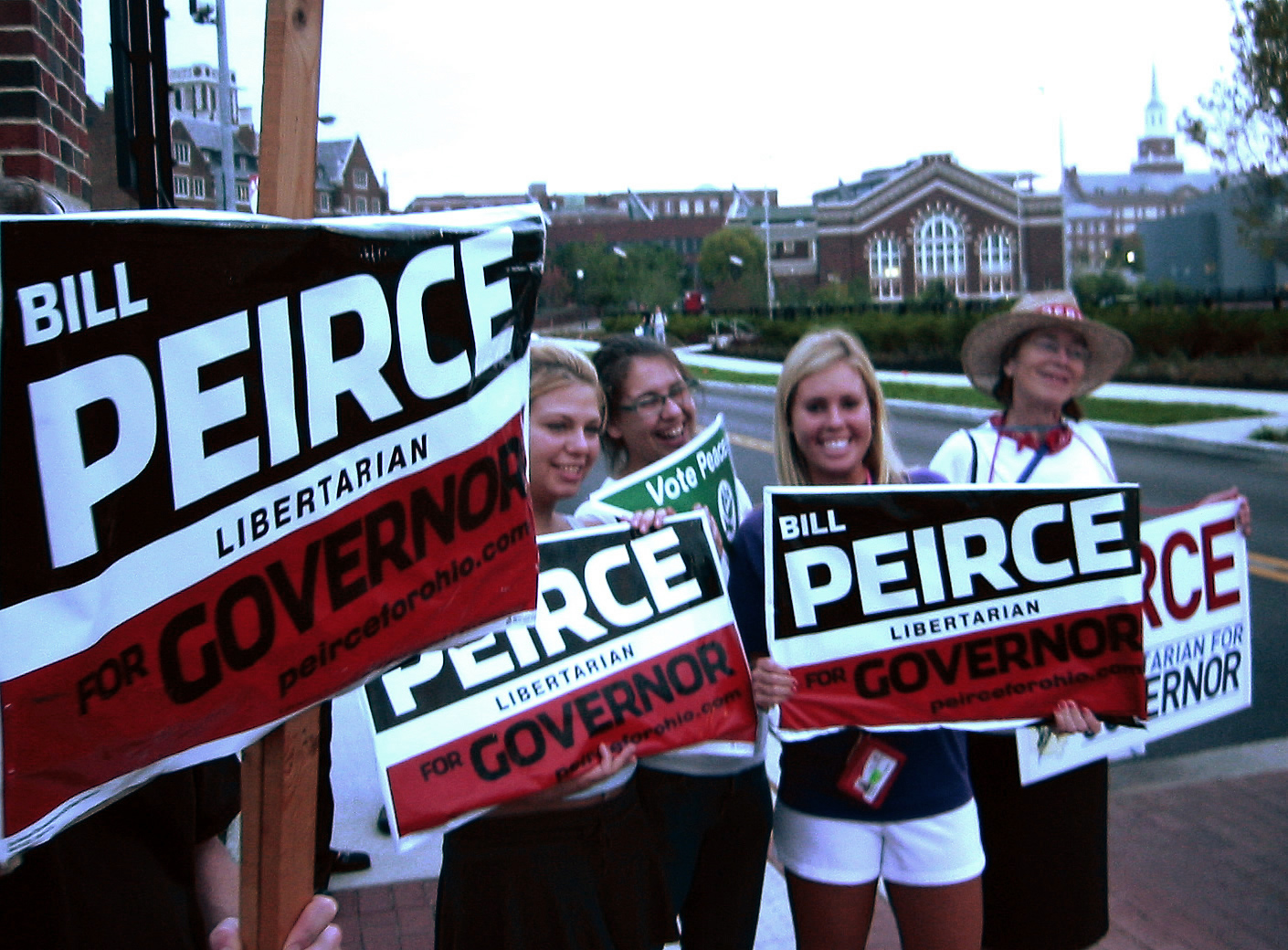 Peirce supporters protesting his exclusion from a debate