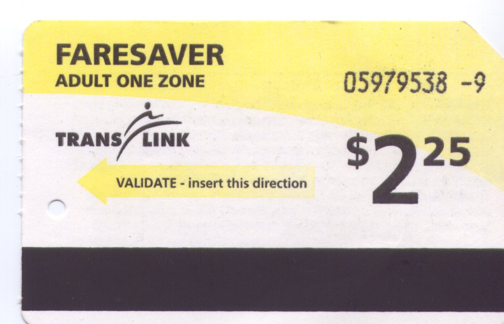 A 1 zone adult faresaver ticket
