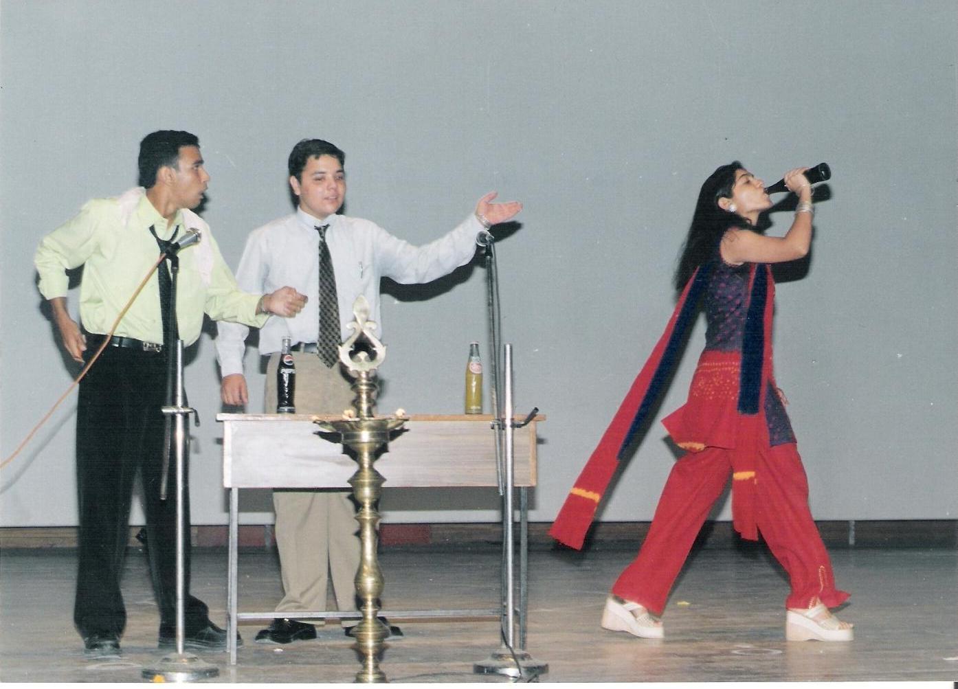 Teacher's Day being celebrated in the School Auditorium. Students can be seen here acting out a skit.