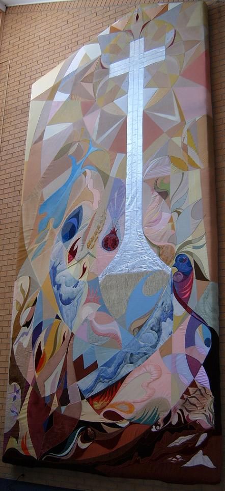 Kippax UC Banner, Regeneration, with liturgical and cultural images (Marlene Greenwood, 1986)