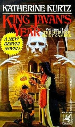 Joram MacRorie (right), Javan Haldane (left), and Saint Camber on the cover of King Javan's Year (1992); artwork by Michael Herring.
