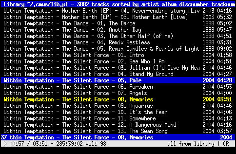 cmus in the List view