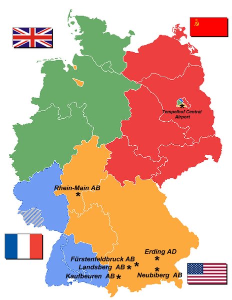 Map Of USAF bases in Occupied Germany - 1947