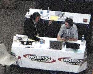 Mike Schopp (right) and Chris "Bulldog" Parker broadcasting from Super Bowl XL's radio row in Detroit's Renaissance Center.