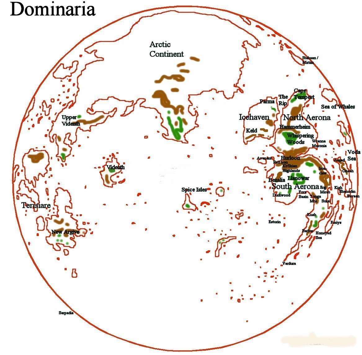The Dominarian globe featuring Aerona in the east