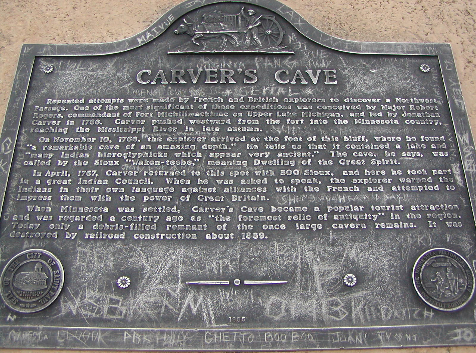 Plaque describing Carver's Cave