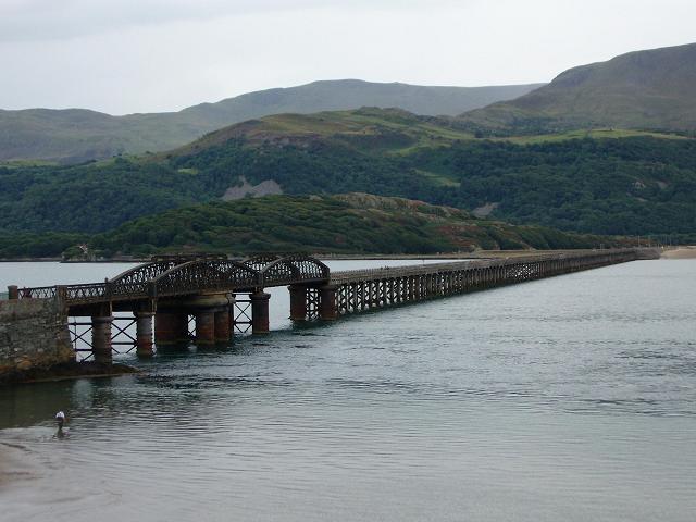 A view of Barmouth Bridge, or Bont Y Bermo, from the town of Barmouth