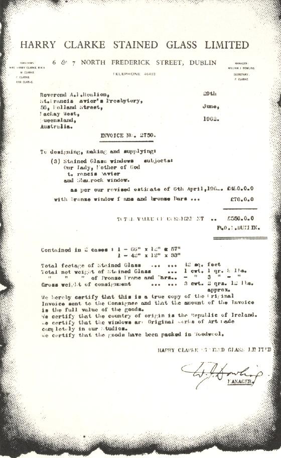 |left|Copy of the original invoice for the stained glass window.