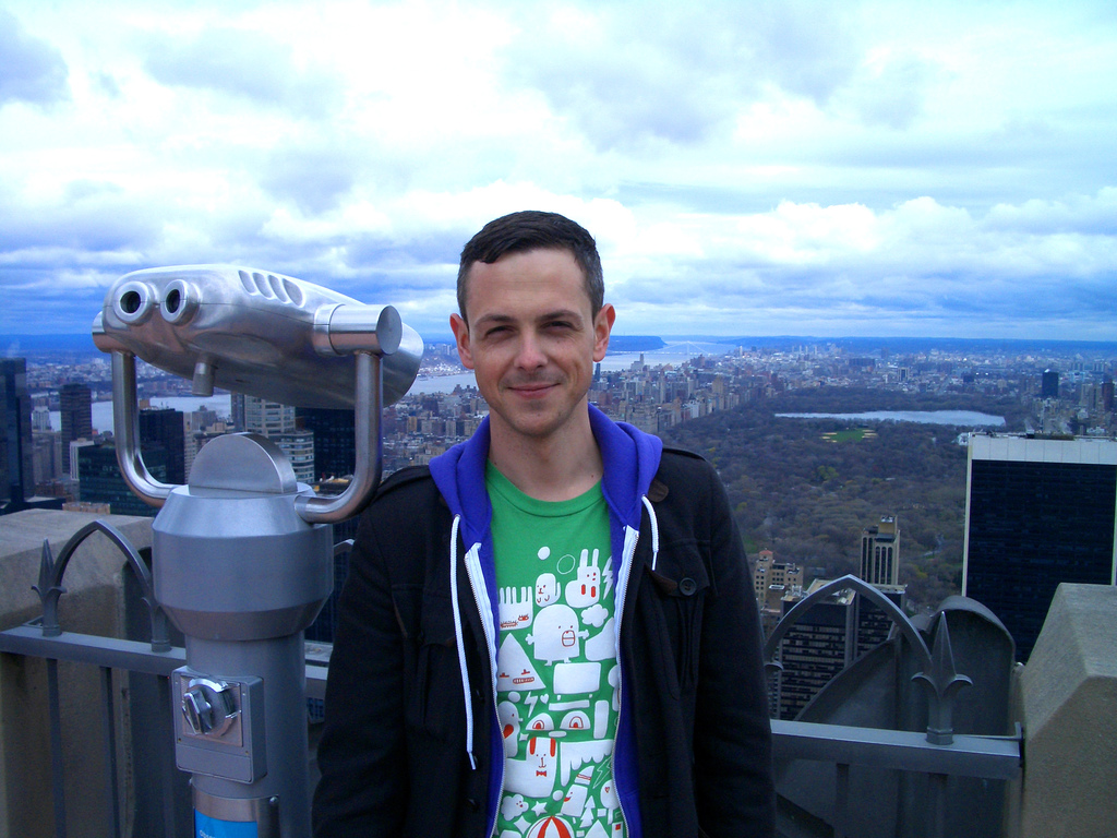 Tony Moorey on the top of the Rock observation deck in the GE Building, Rockefeller Centre, NYC