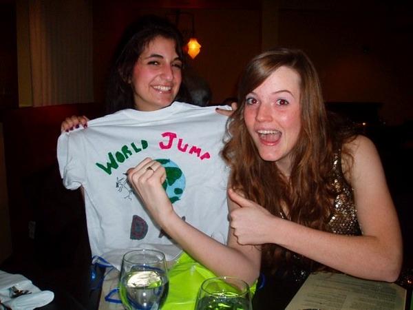Gammill with a fan of the World Jump Day Merchandise