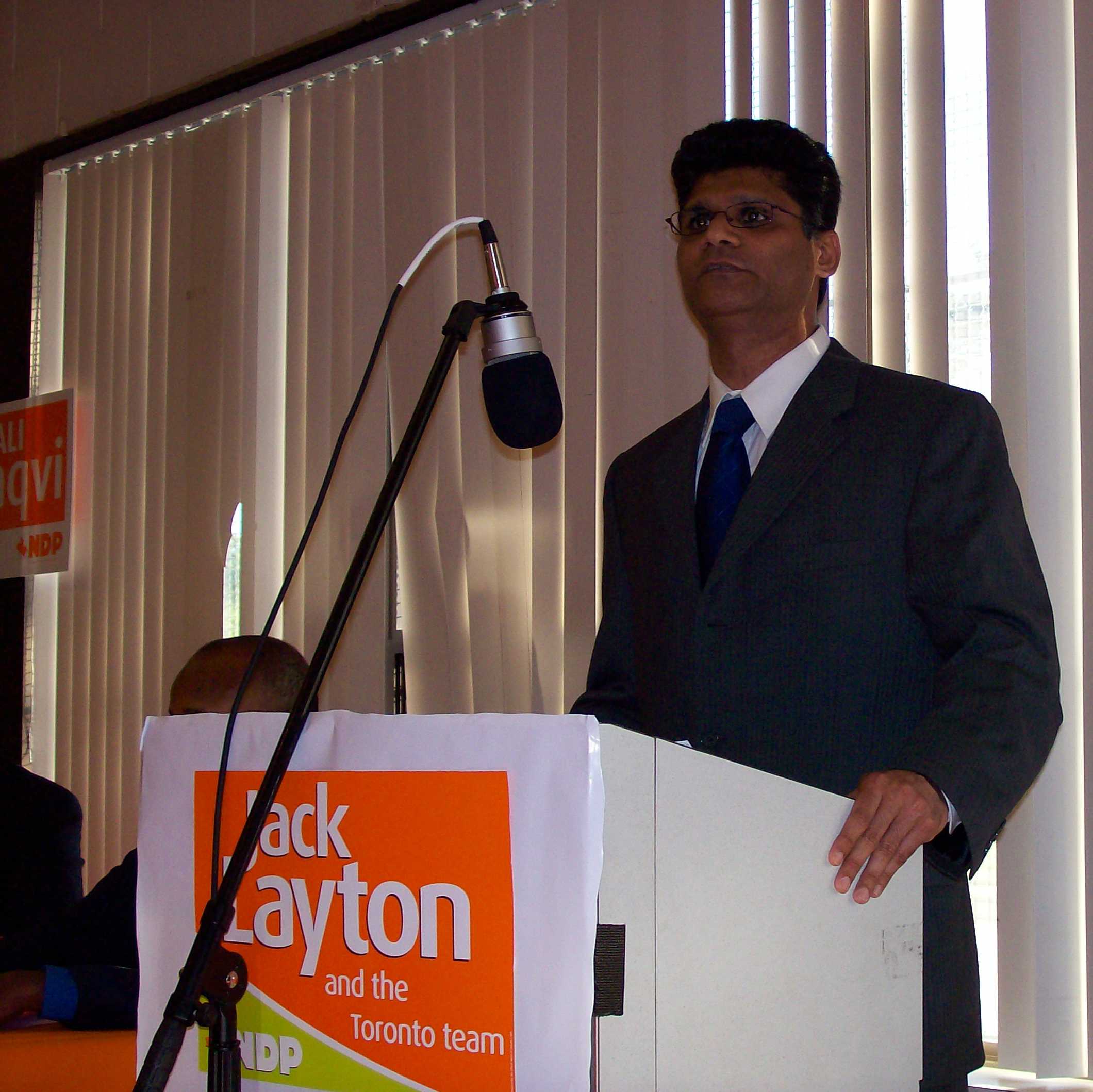 Ali Naqvi at his NDP nomination meeting for the federal electoral district of Etobicoke North, May 12, 2007.