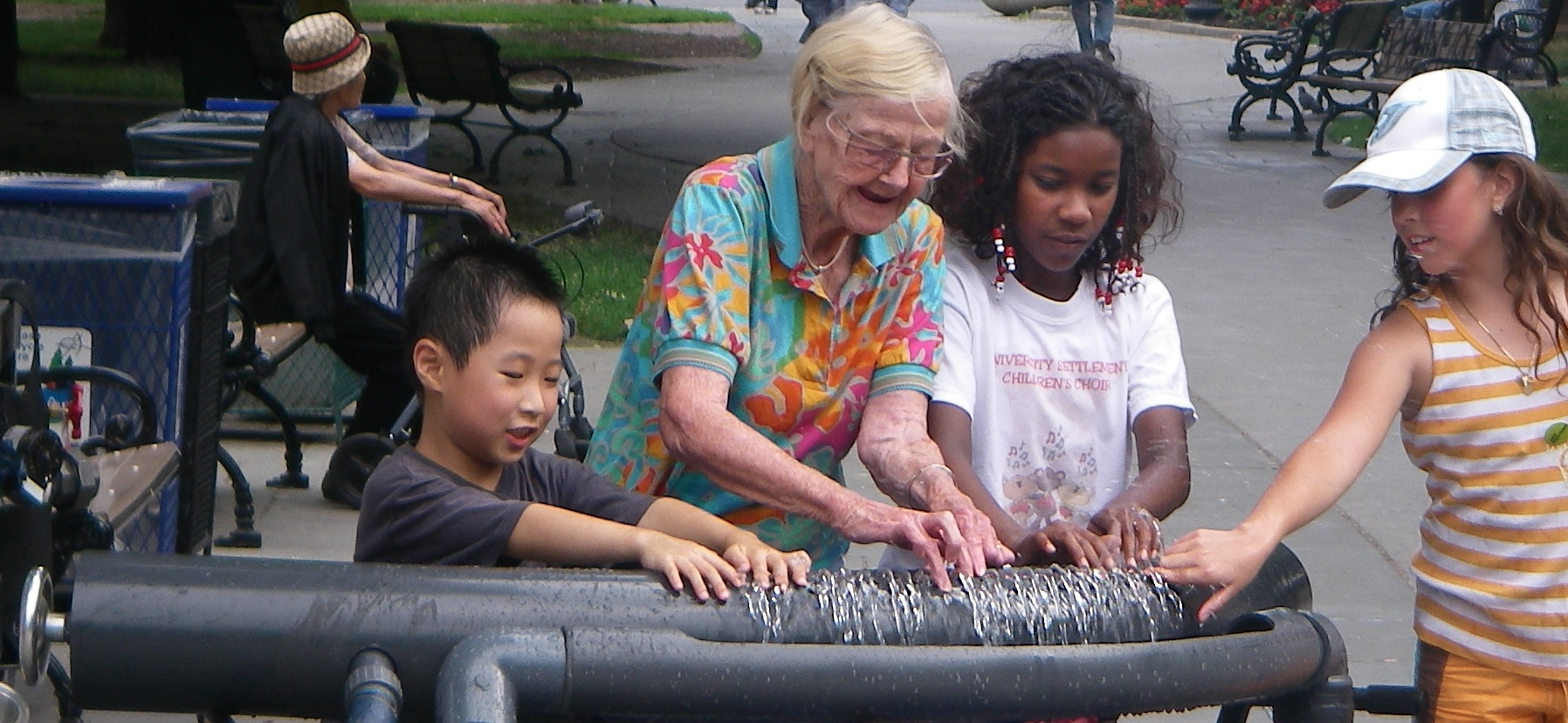 Age-inclusive aquatic play appeals to young and old alike. Hydraulophones give aquatic play a level of sophistication and intricacy that actively engages the mind and body from even a very small quantity of water, as compared with other aquatic play devices that rely more on larger quantities of water.