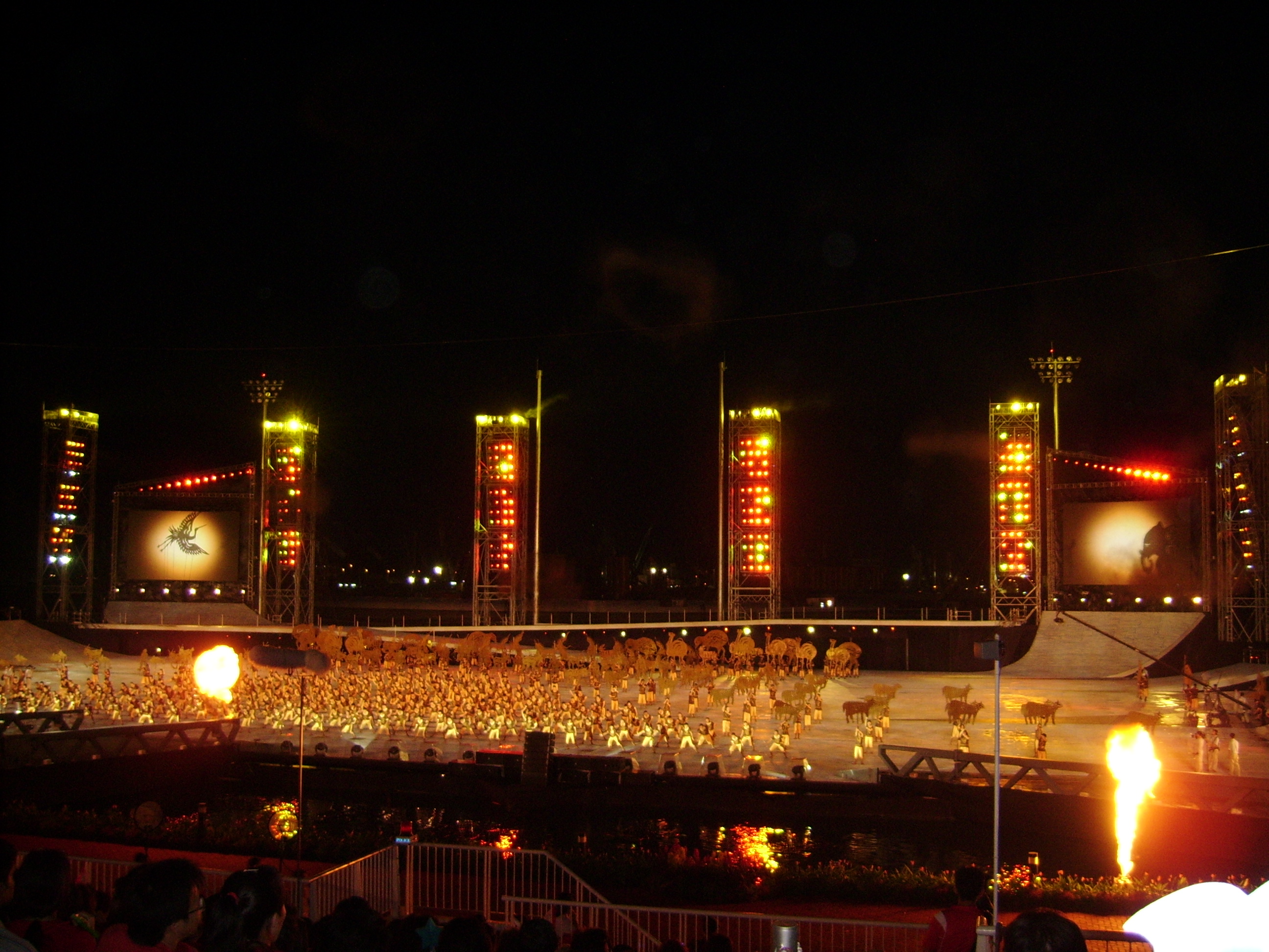 The Marina Bay Floating Platform at night during the preview show.