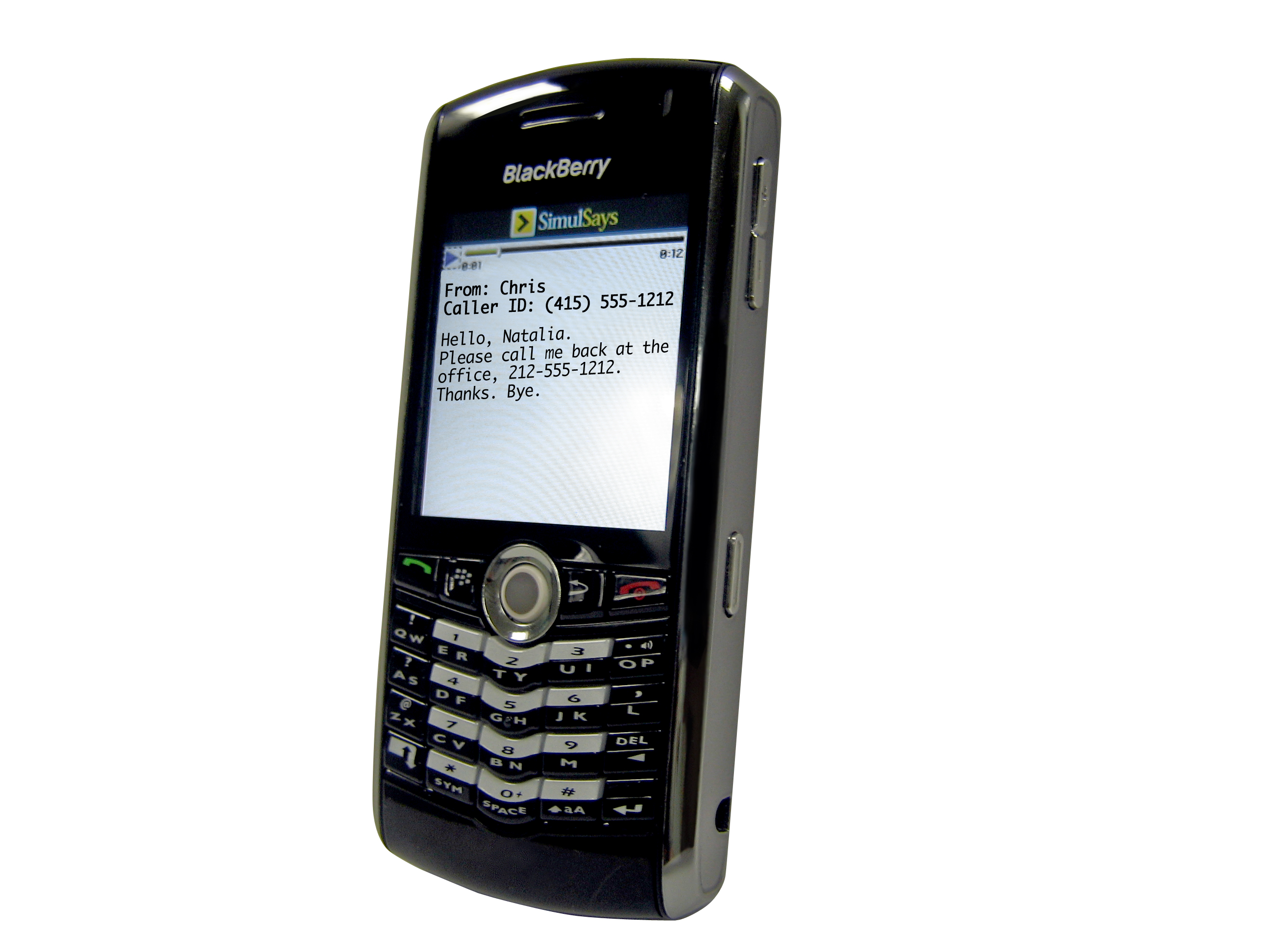 SimulScribe's SimulSays Visual Voicemail on the BlackBerry Curve