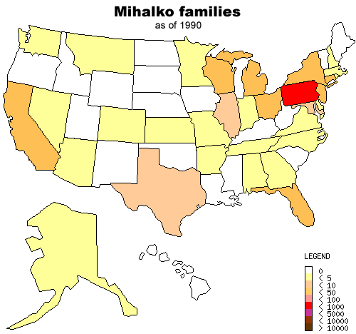 Mihalko family distribution in 1990 Mihalko family distribution in 1990