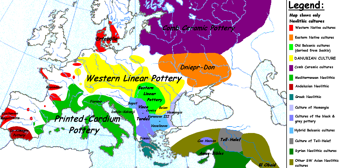 Map of European Neolithic at the apogee of Danubian expansion, c. 4500-4000 BC.