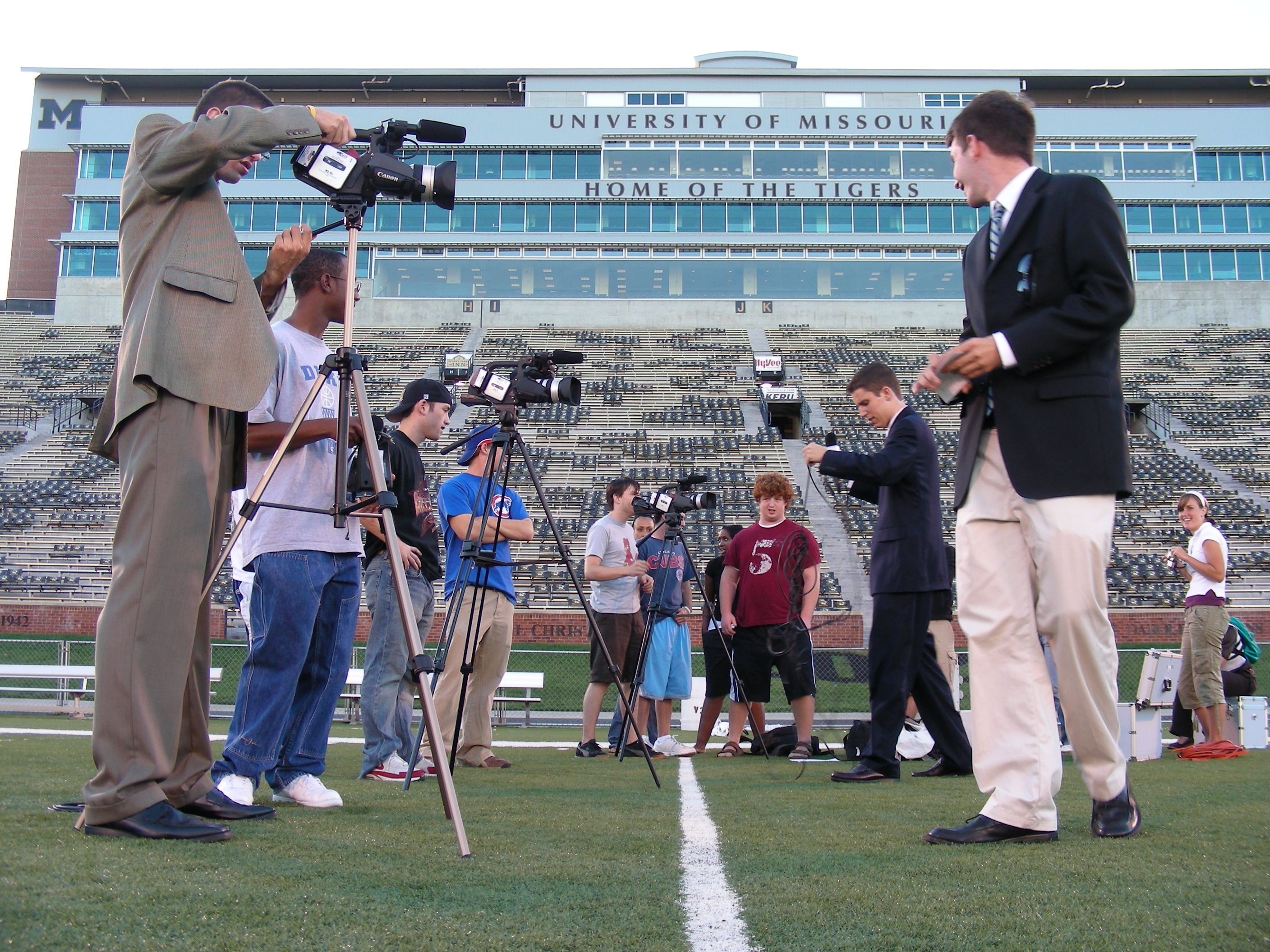 A MUTV crew sets up for taping from Mizzou's Faurot Field.