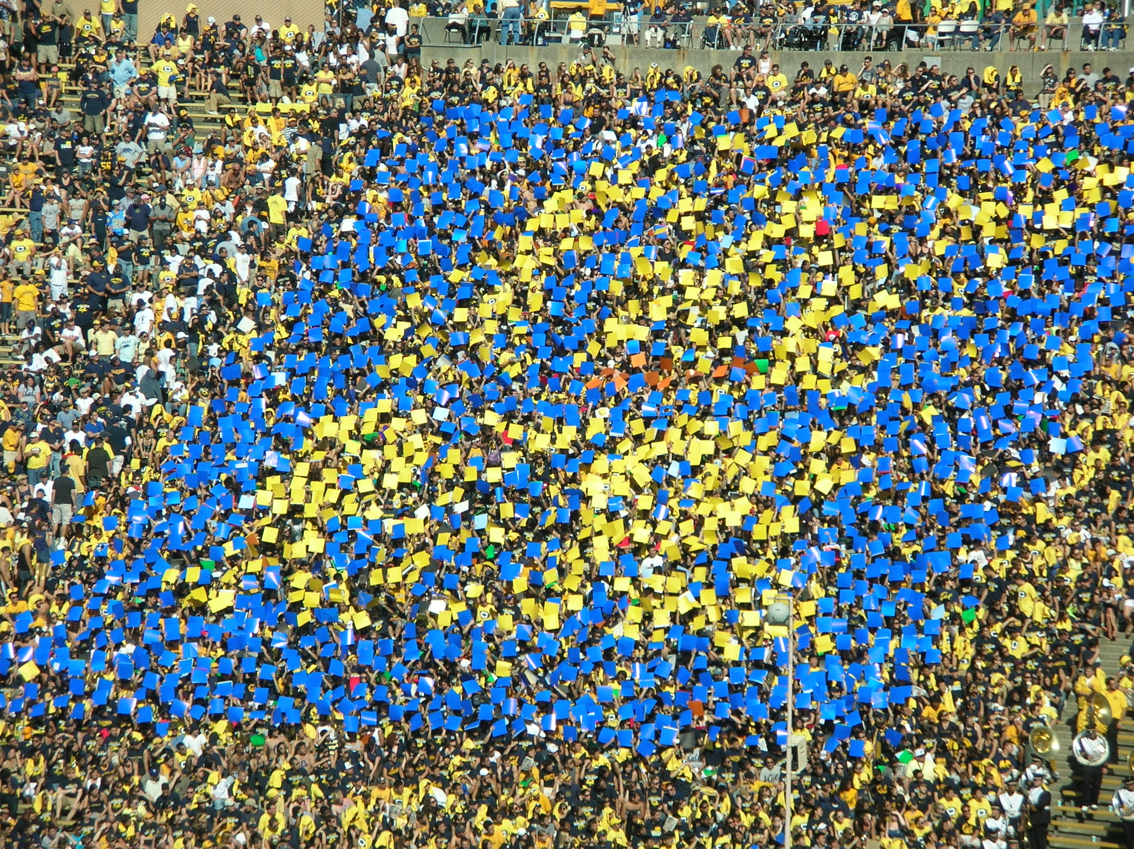 The Cal student section performs a card stunt at a home game against the UCLA Bruins on October 25, 2008.