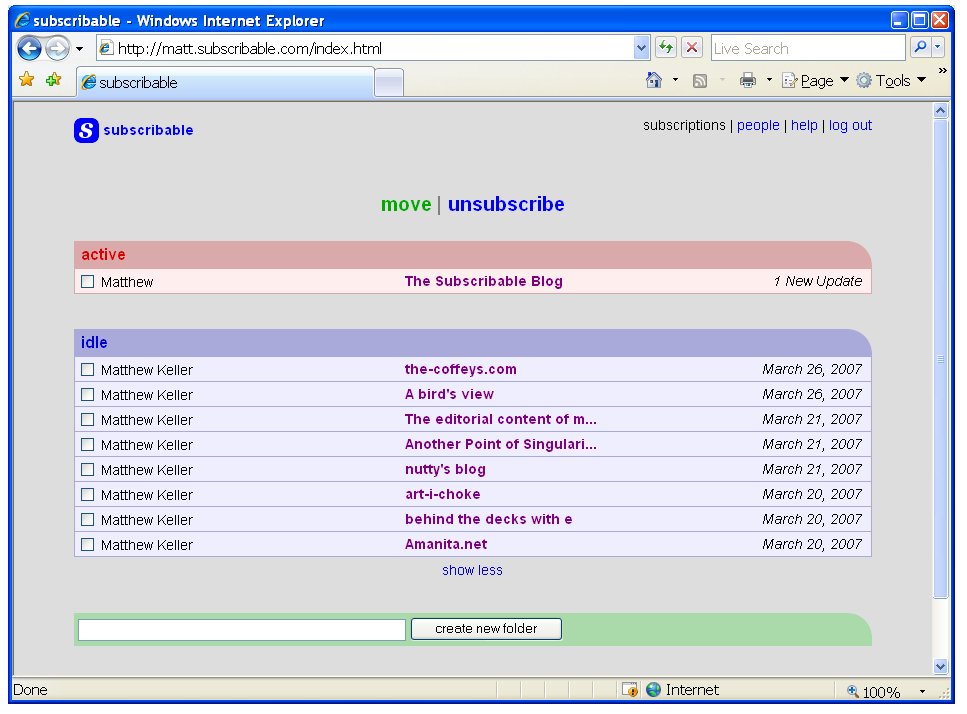 Screenshot of a typical URLSA subscription list