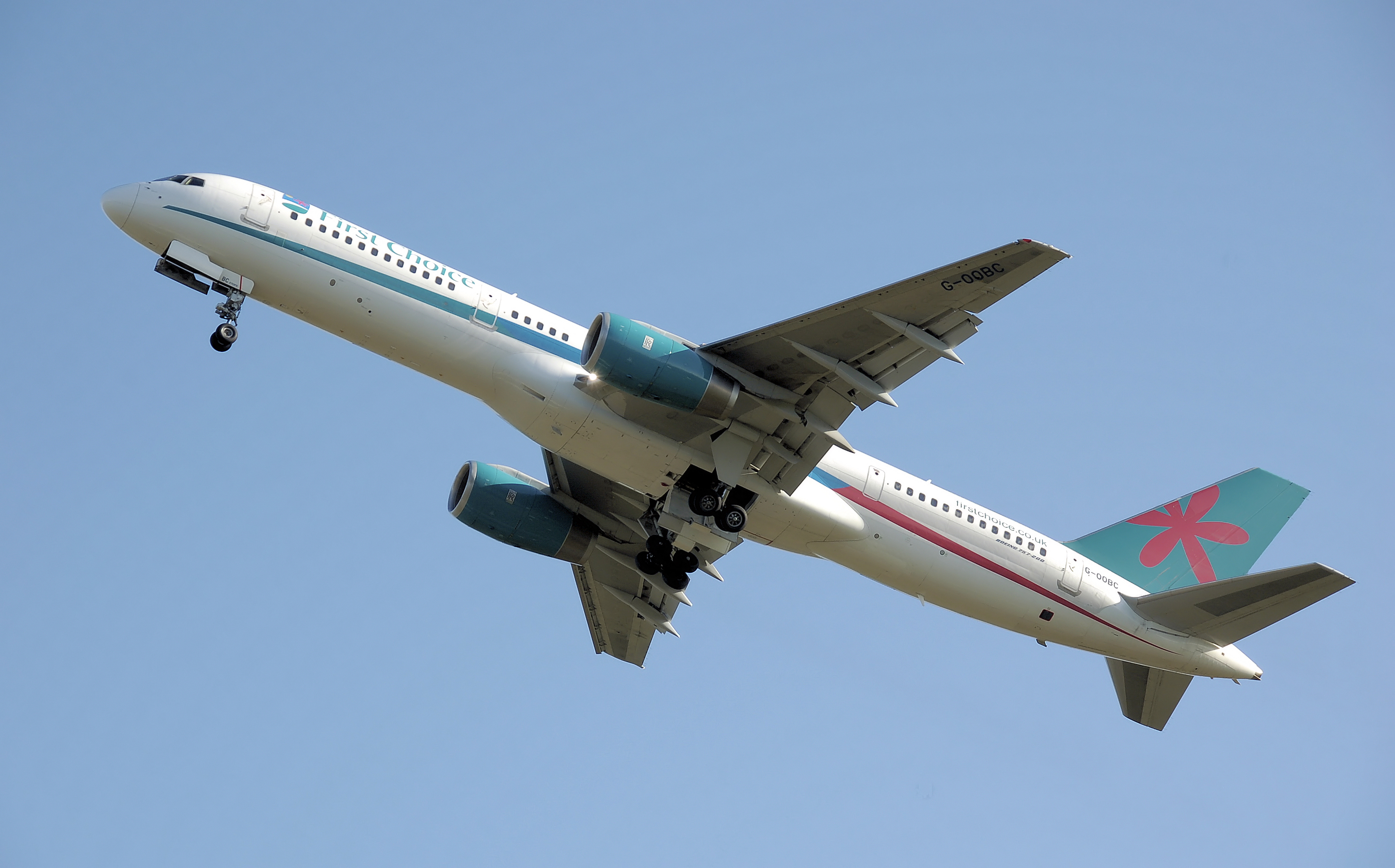 A First Choice Boeing 757-200 departs at Bristol International Airport, England. (2008)