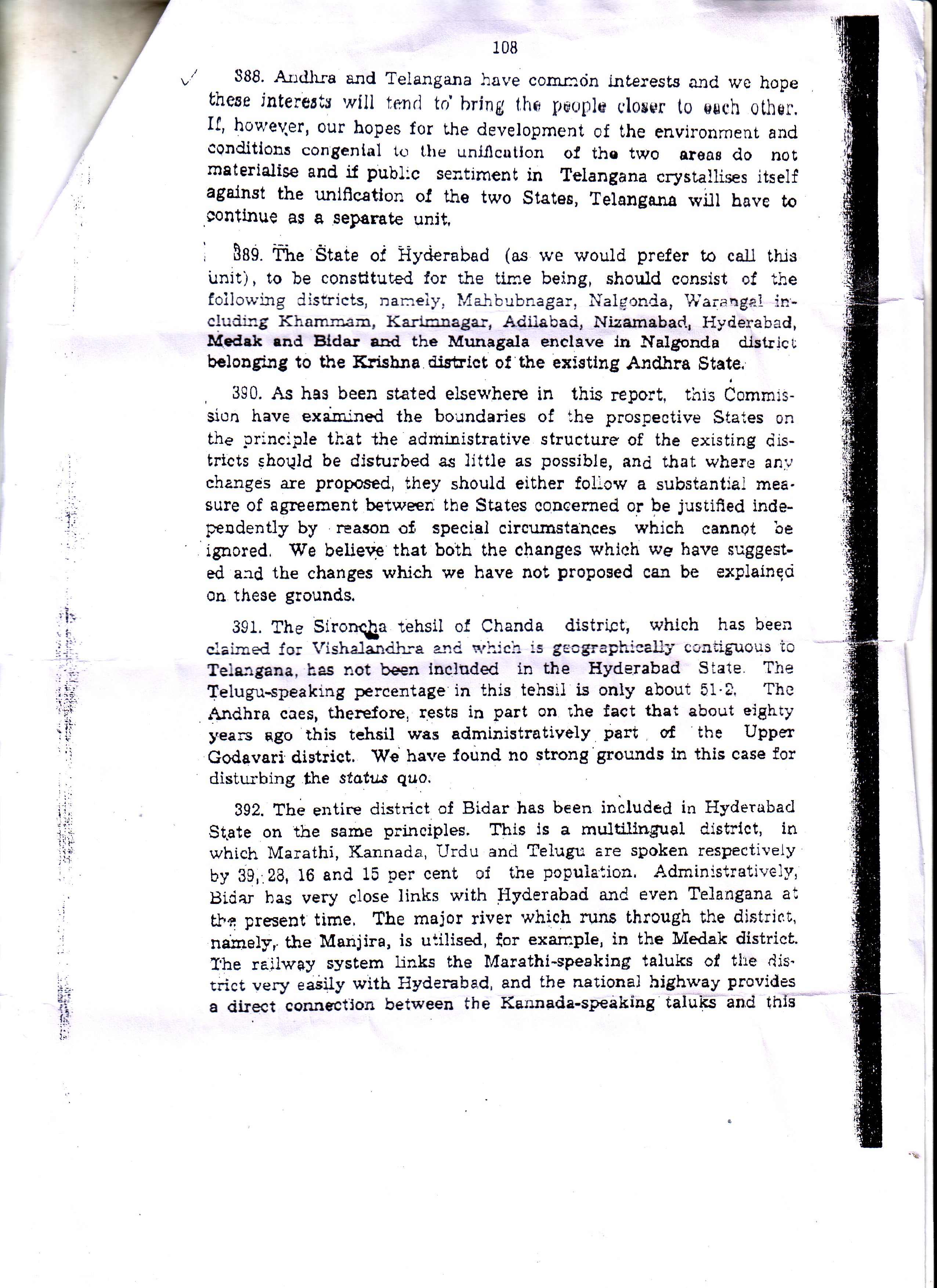 States Reorganisation Commission Para 388 to 392 States Reorganisation Commission Para 388 to 392