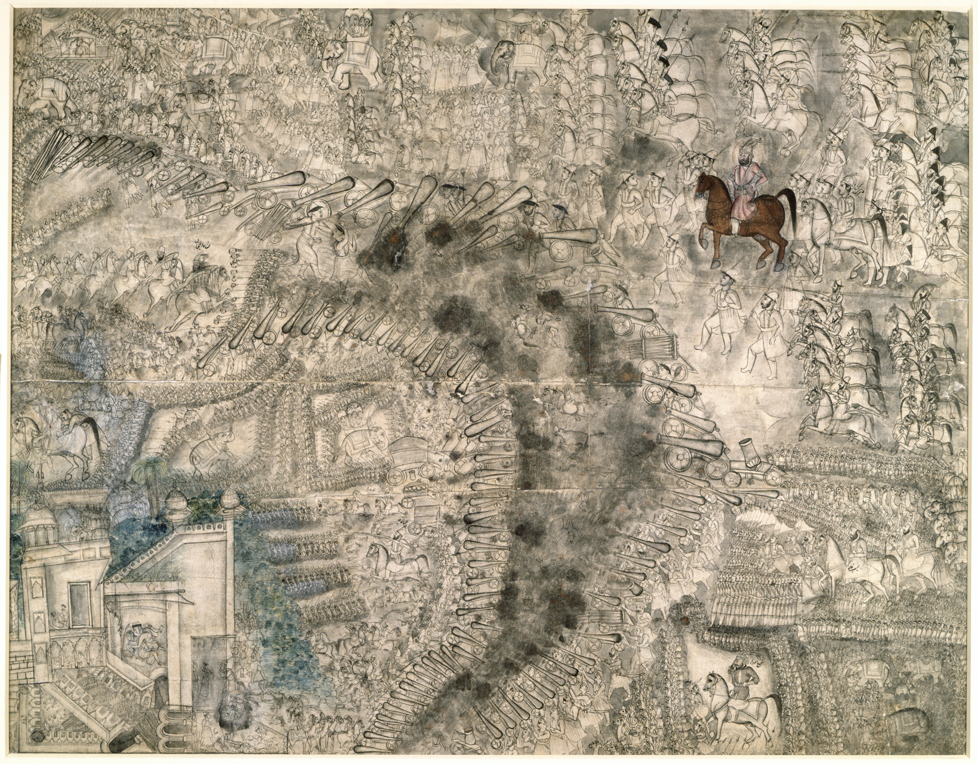The Third battle of Panipat, 13 January 1761, arrangment of Maratha and Afgan forces Ahmad Shah Abdali, is shown on a brown horse.