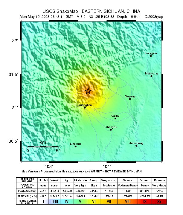USGS shake map of the 6.0 aftershock on May 12