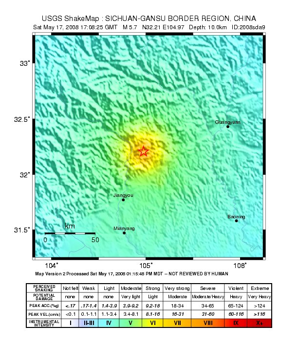 USGS shake map of the 5.7 aftershock on May 17
