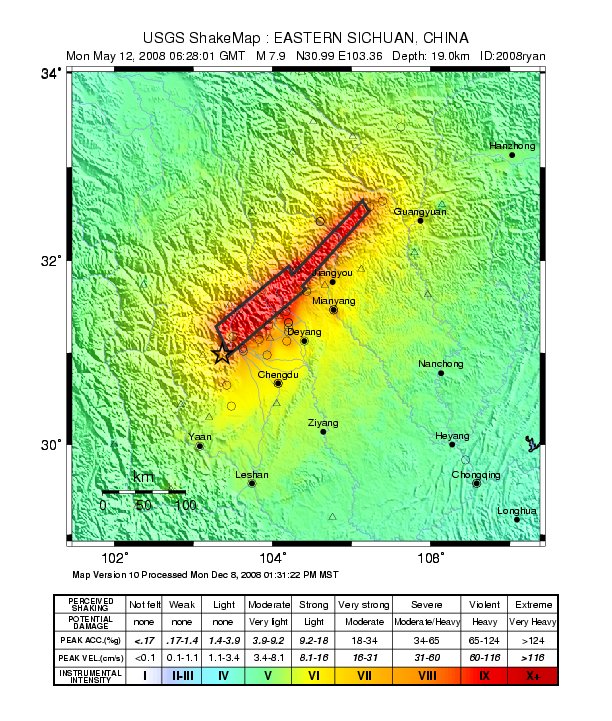USGS shake map of the 7.9 earthquake