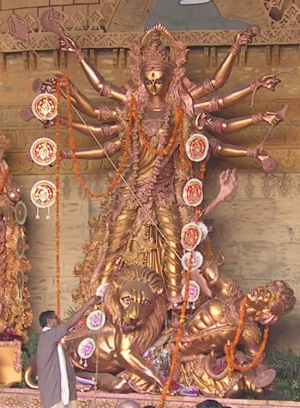 Statue of Durga slaying Mahisasur.