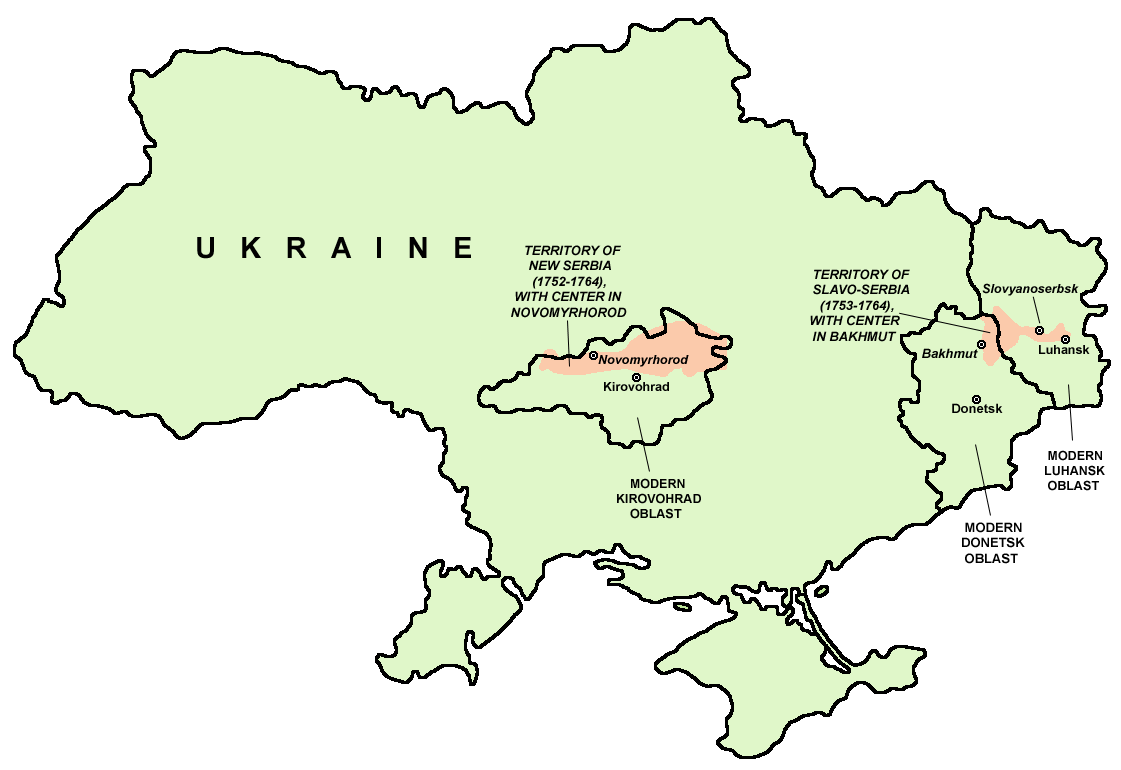 Map of New Serbia and Slavo-Serbia
