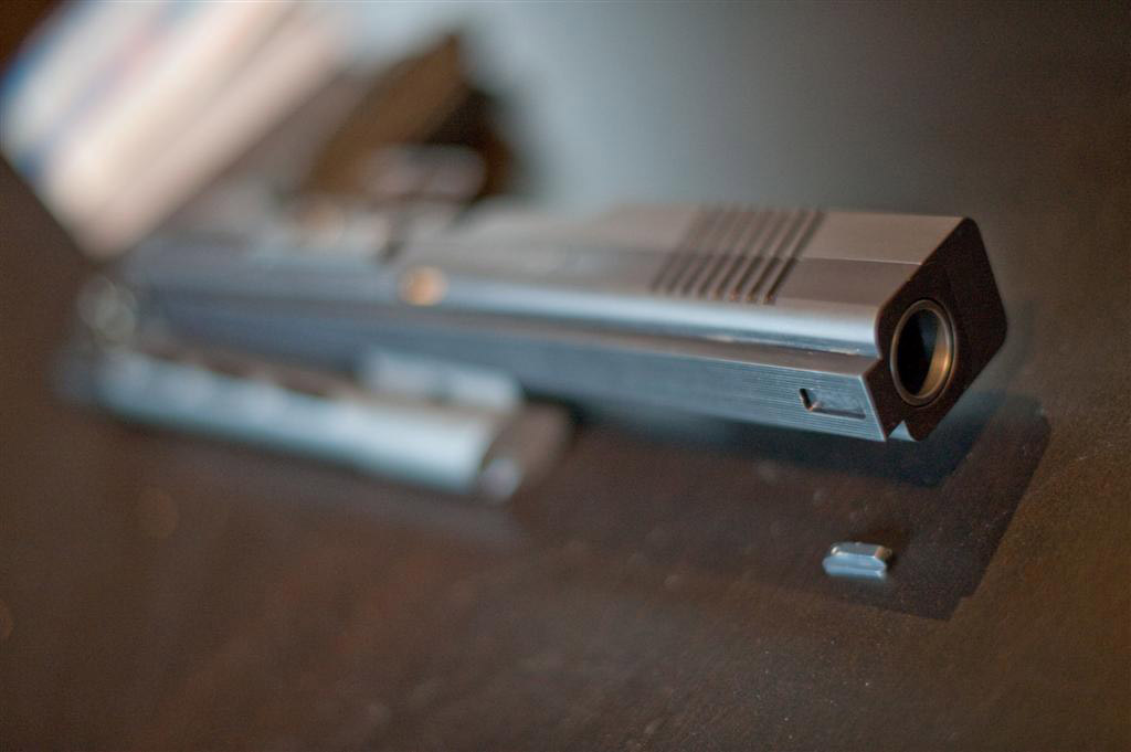 Redux front sight removed from machined pocket.|right