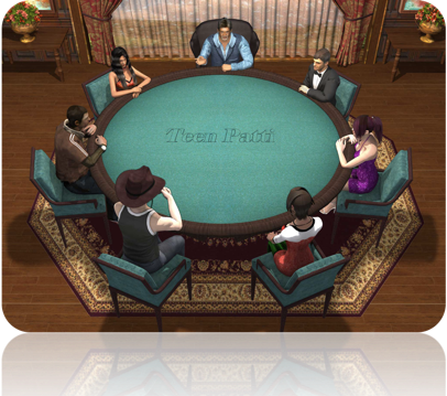 Characters play in one of the 3D Scenes of Teen Patti