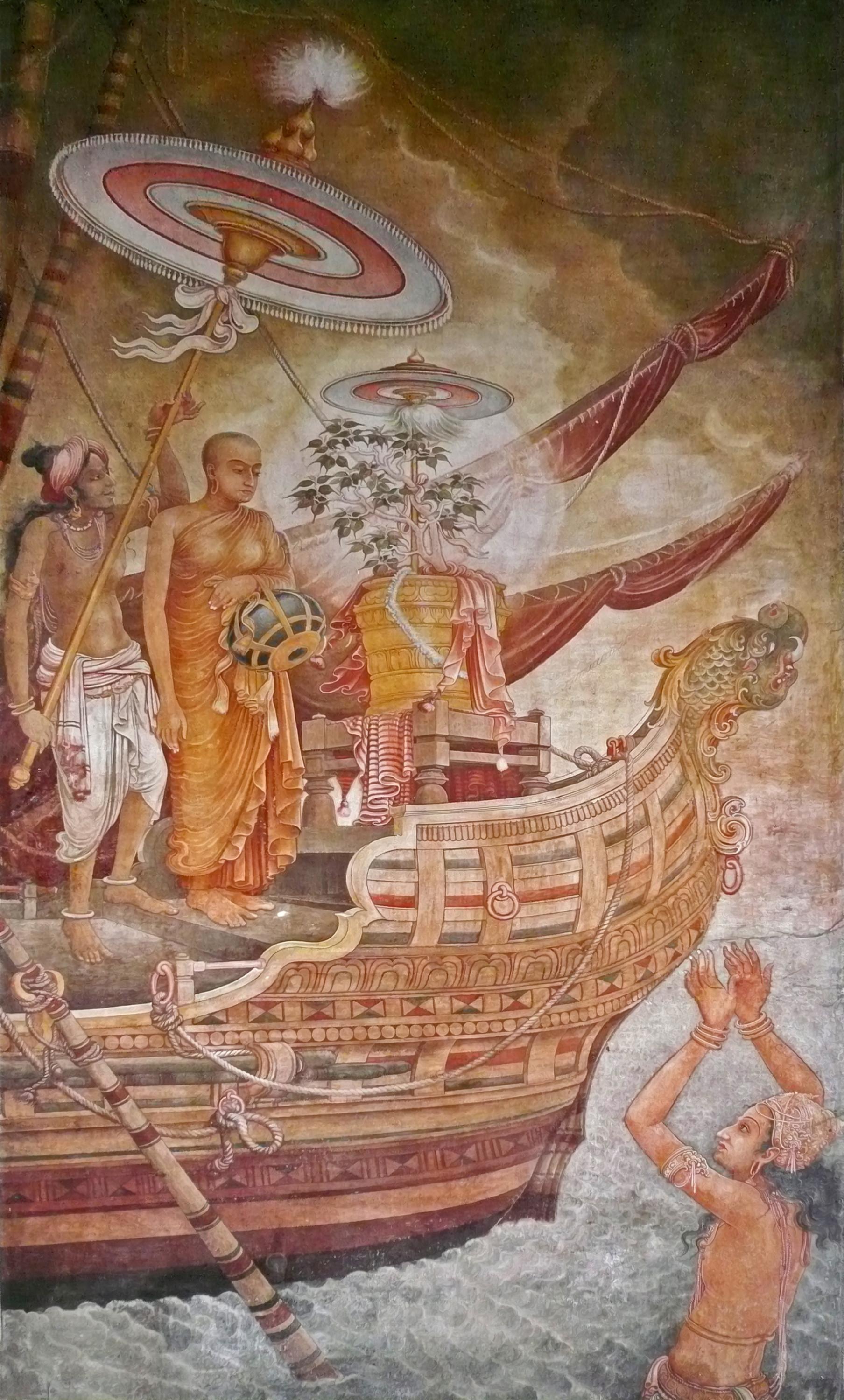Sanghamitta arriving in Sri Lanka with the Holy Bodhi Tree